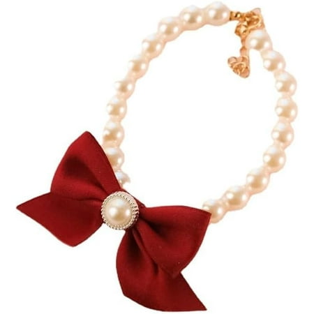 Waqn Red Fashions Dog Collar  Pet Pearl Necklace Diamond Crystal Cats Collar  Kitten Puppy Jewelry Collar for Puppy Pets Collar Accessories Decorative Dog Leash(M 25-31cm) A605