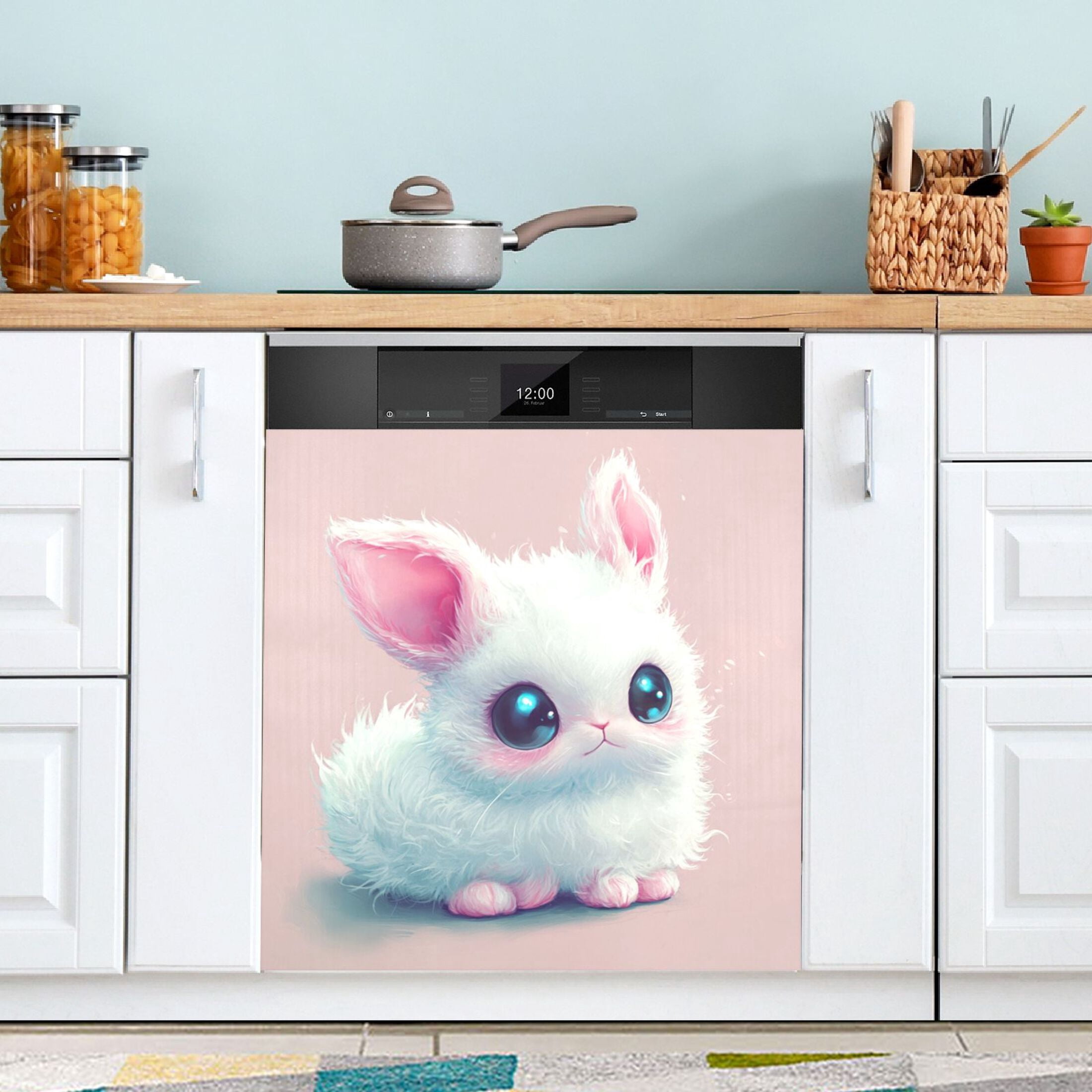 Dishwasher Magnetic Sticker 23x26 Inch Refrigerator Magnetic Sticker Washing Machine Magnetic Sticker Kitchen Panel Magnetic Sticker Home Decor Cute Pink Eared Bunny