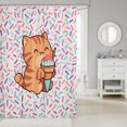 thumbnail image 2 of Manfei Cartoon Cat Shower Curtain 72Wx78L, Ice Cream Animal Bath Curtain, White Pink, 2 of 5