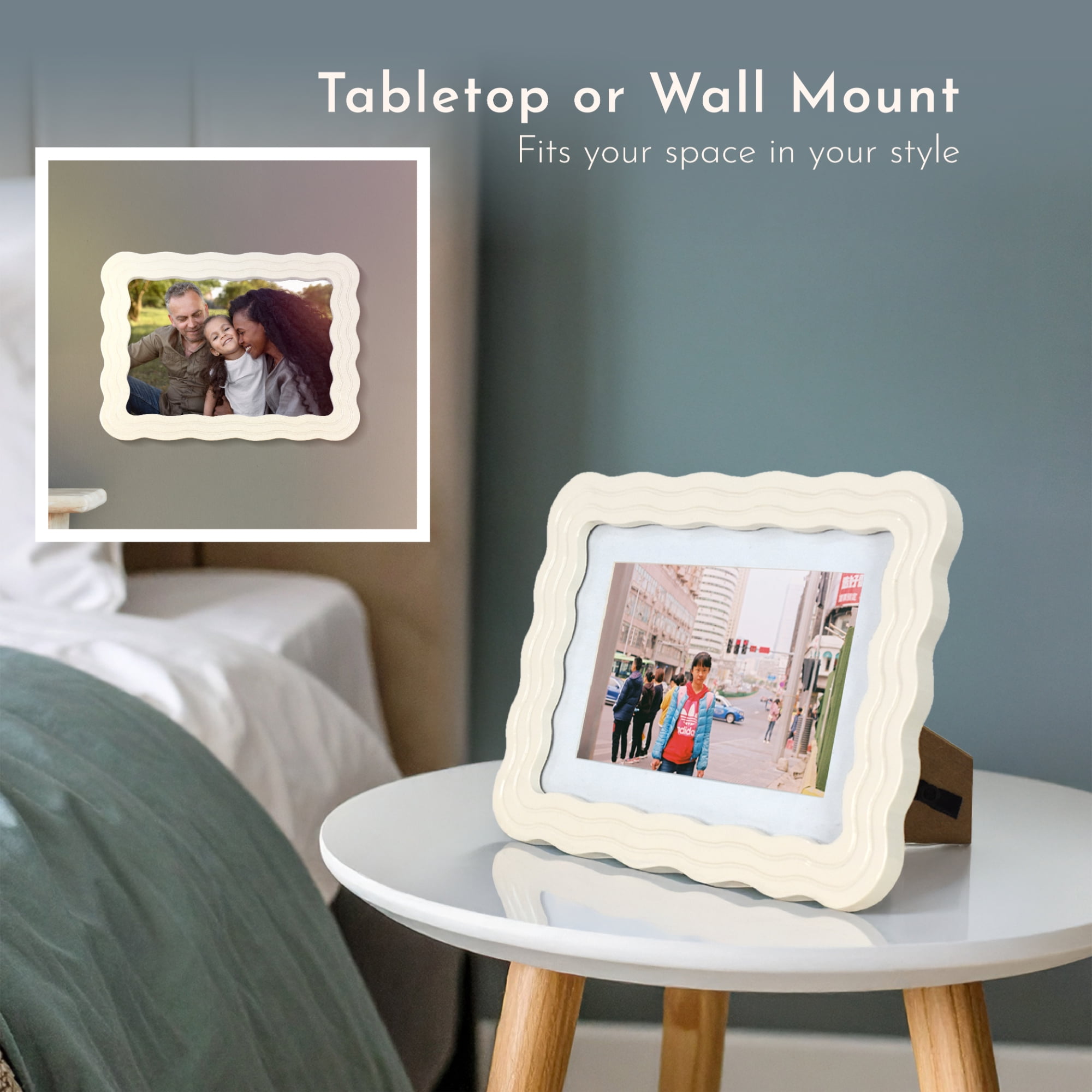 Mainstays by Becky G. & Alejandra Wavy Photo Frame, Seashell White, Fits 4 x 6 with Mat or 5 x 7