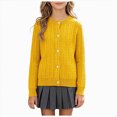 thumbnail image 3 of KPOPLK Girl's Cute Print Cardigan Sweaters Bow Button Down Sweater Crewneck Cardigan Long Sleeve Knitted Outerwear Yellow Size 8-9 Years, 3 of 5