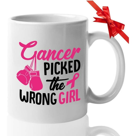 Cancer Coffee Mug - Cancer Picked the Wrong Girl - Fighting Survivor Faith Treatment Inspired Motivational Quote Positive Men Women Patient,11oz