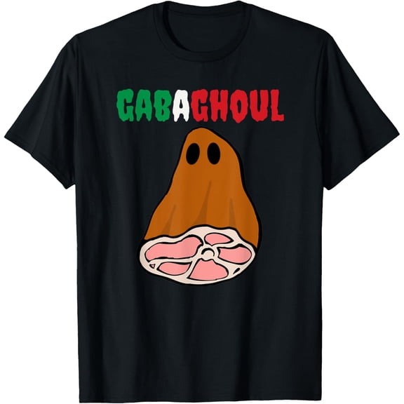 Funny New Jersey Slang Gabagool Spooky Halloween Gabaghoul T-ShirtMen's and women's gift, black and white T-shirt, size: Extra large S-4XL