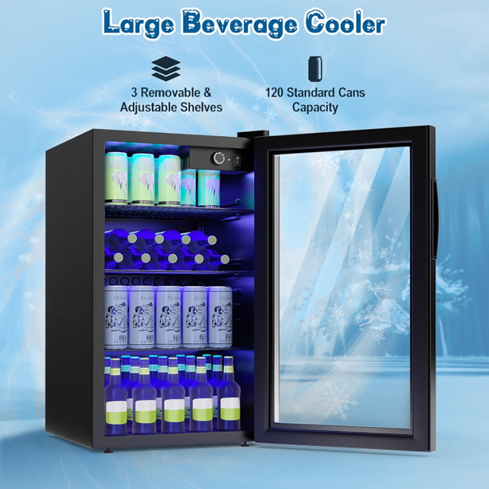 Spaco 120 Can Beverage Mini Refrigerator with Glass Door, Compact Refrigerator for Dorm, Office, Bedroom