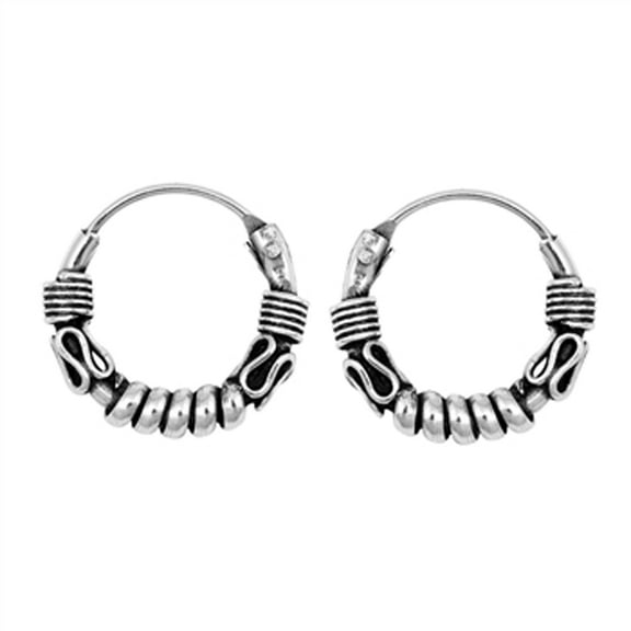 Sterling Silver Boho Hoop Statement Ornate Weave Wrap Bali Style Earrings 925 Jewelry Female Unisex