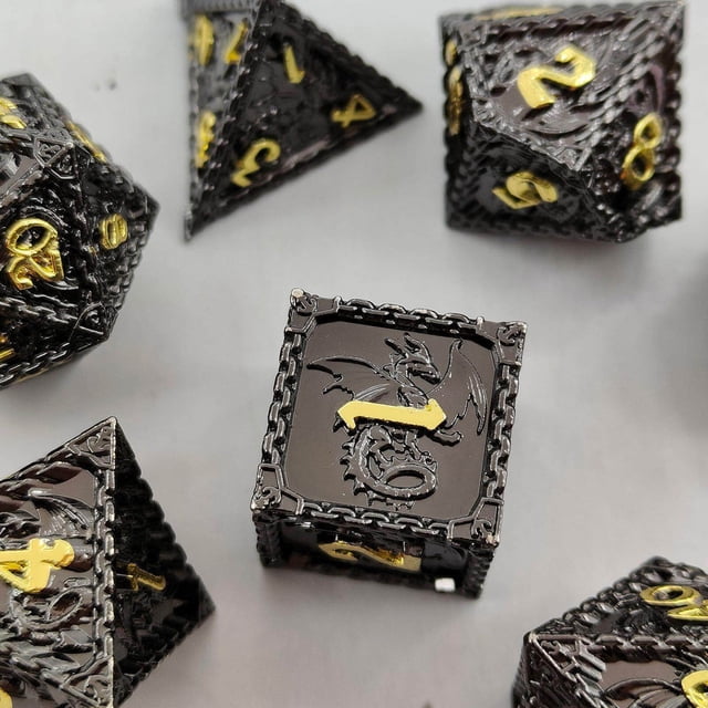serony 7Pcs Polyhedral Dice Irregular Big Numbers D12 D20 Role Playing Board Table Games Games D4 D6 D8 Balck Golden