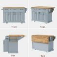 thumbnail image 6 of AENKYO 54" Large Kitchen Island with Rubber Wood Drop Leaf, Embossed Texture Rolling Kitchen Cart on 4 Wheels with 4 Doors and 3 Drawers for Kitchen, Dining Room,Grey Blue, 6 of 13