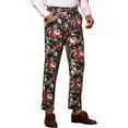 thumbnail image 4 of INSPIRE CHIC  Men's Floral Dressy Pants Flat Front Party Prom Flower Printed Slacks 38 Black Red, 4 of 5