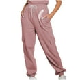 thumbnail image 2 of Jjayotai Womens Joggers Pants, Waffle Knit Cargo, Casual Sweatpants with Pocket, Elastic Waist Lounge Pants for Workout Running Pink M, 2 of 8