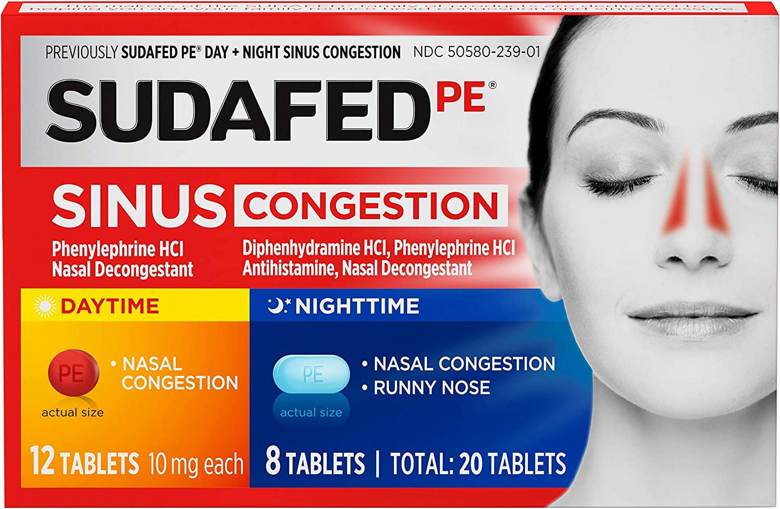 Sudafed PE Day and Night Sinus Congestion Tablets, 20 Ea, 6 Pack