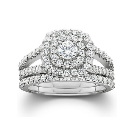 Pompeii3 1 1/10ct Cushion Halo Solitaire Diamond Engagement Wedding Ring Set White