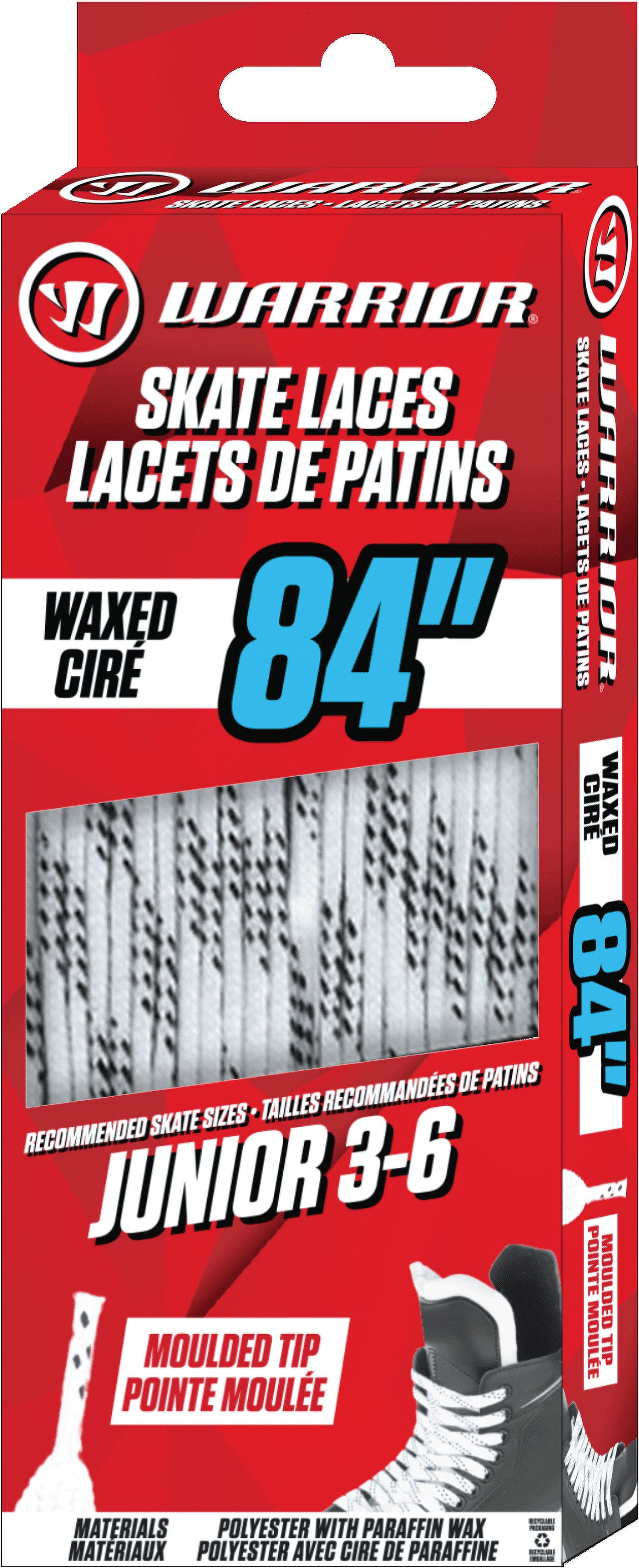 (2 pack) Warrior Waxed Skate Laces - 84" - White - Perfect for Ice Hockey Skates Youth Sizes 3-6 - Kids Teens