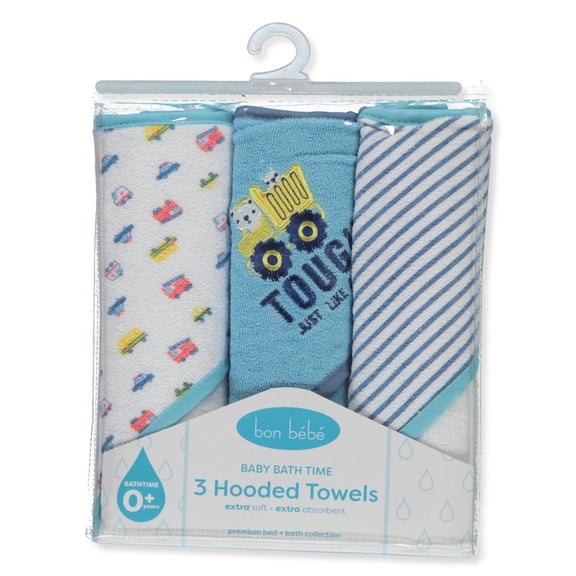 Bon Bebe Baby Boys' 3-Pack Hooded Towels Set - blue/white, one size