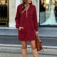 thumbnail image 2 of Busydd Zip Up Hooded Sweatshirt Dress for Women Trendy Solid Color Drawstring Fall Dresses Casual Kangaroo Pocket Hem Long Sleeve Dress 2XL, 2 of 7