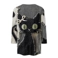 thumbnail image 5 of Halloween Shirts for Women Plus Size Funny 3/4 Sleeve Tops Horror Black Cat Printed T Shirts Spooky Round Neck Pullover Holiday Three Quarter Length Blouses, 4XL, 5 of 5