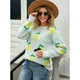 thumbnail image 6 of Women'S 2025 Autumn and Winter Knitted Loose Personality Lemon Sweater Round Neck Casual Long Sleeve Tops White S, 6 of 7