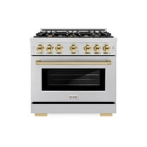 ZLINE Autograph Edition 36 in. 5.2 cu. ft. Dual Fuel Range with 6 Burner Gas Cooktop and Electric Convection Oven in Stainless Steel with Polished Gold Accents (HDRZ-36-G)