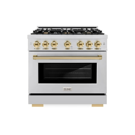 ZLINE Autograph Edition 36 in. 5.2 cu. ft. Dual Fuel Range with 6 Burner Gas Cooktop and Electric Convection Oven in Stainless Steel with Polished Gold Accents (HDRZ-36-G)