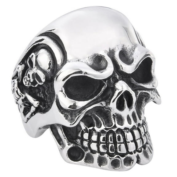 ZMY Home Skull Band Ring Stainless Steel Handmade Jewelry Cool Punk Rock Skeleton Ring (10)