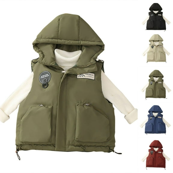 Lovzfmll Toddlers Kids Boys Hooded Puffer Vest, Cotton Filled with Pockets, Essential Warm Winter Coat for Boys for 3-12 Years
