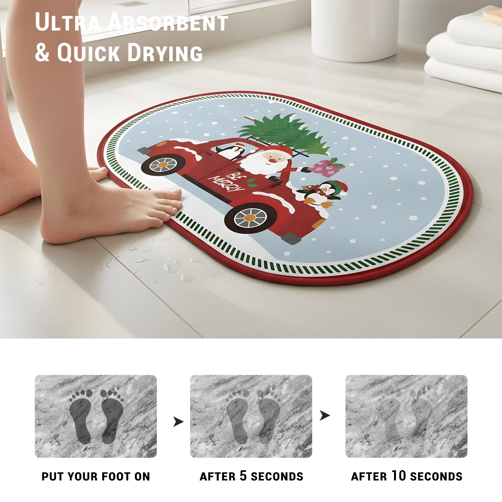 Gogreen Bath Mat - Bathroom Mat Rug Non Slip Super Absorbent Stain Resistant Quick Dry Bathroom Rug-Bath Mat for Bathroom Floor Bathtub Vanity-Bathmat Bath Rug (Christmas Santa Claus, 24"x36")