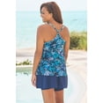 thumbnail image 2 of Swim 365 Women's Plus Size Longer-Length Draped Mesh Racerback Tankini Top, 2 of 5