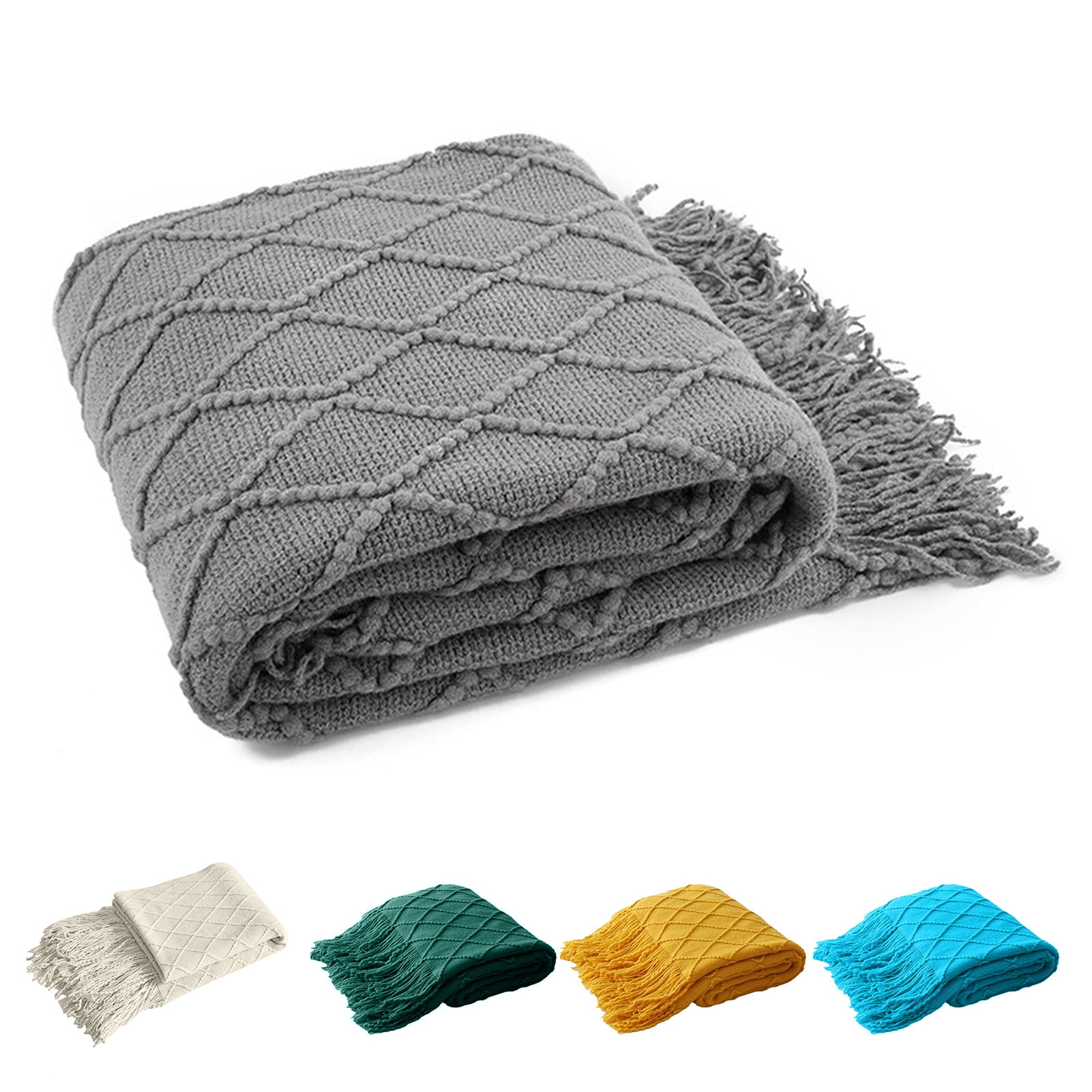 Trayknick Soft Blanket Cozy Blanket Knitted Blanket Tassels Lightweight Stretchy Woven Blanket for All Season Machine Washable Throw Blanket for Couch