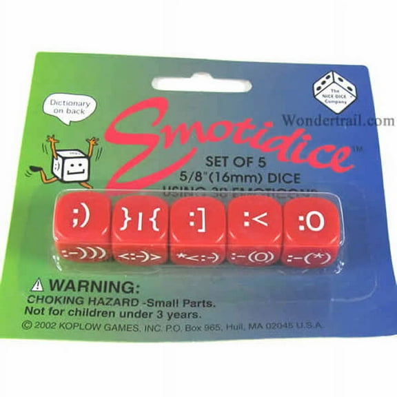 Emotidice Red Dice with White Emoticons D6 16mm (5/8in) Pack of 5 Koplow Games