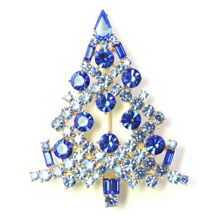 Christmas Tree Pin Brooch Gorgeous Sapphire Color Blue