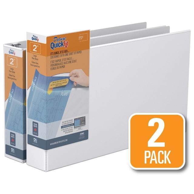 QuickFit 11 x 17 Heavy Duty D Ring Spreadsheet View Binder, 2 Pack, 2"
