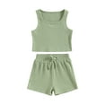 thumbnail image 1 of SUNSIOM Kids Girl Summer Outfits Solid Color Sleeveless Rib Knit Tank Tops Elastic Waist Shorts 2Pcs Clothes Set, 1 of 9