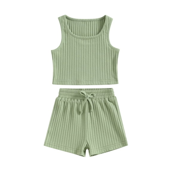 Wassery Toddler Girl Summer 2 Piece Outfits 6M 12M 18M 24M 3T 4T Infant Baby Clothes Sleeveless Rib Knit Tank Tops Elastic Waist Shorts Set