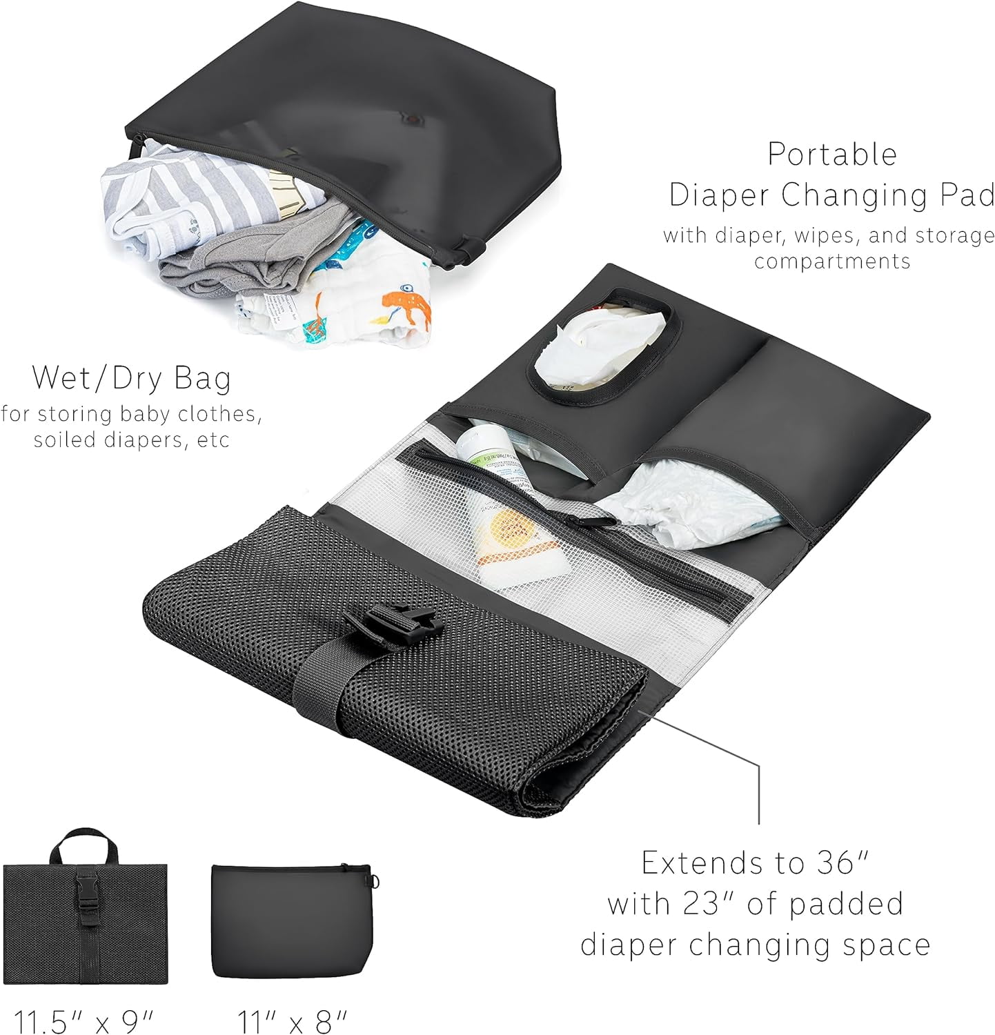 uninni Diaper Baby Bag Backpack for Moms and Dads with Baby Boys and Girls, Portable Changing Pad, Removable Waterproof Pacifier Case, Stroller Straps, Insulated Bottle Pockets, Black