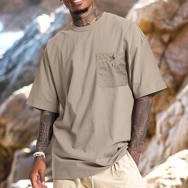 Tops para hombre, blusas y camisas de cuello redondo y manga corta para hombre, blusa de cuello vuelto de manga corta versátil con botones a rayas a la moda para hombre, abrigo de poliéster para hombr
