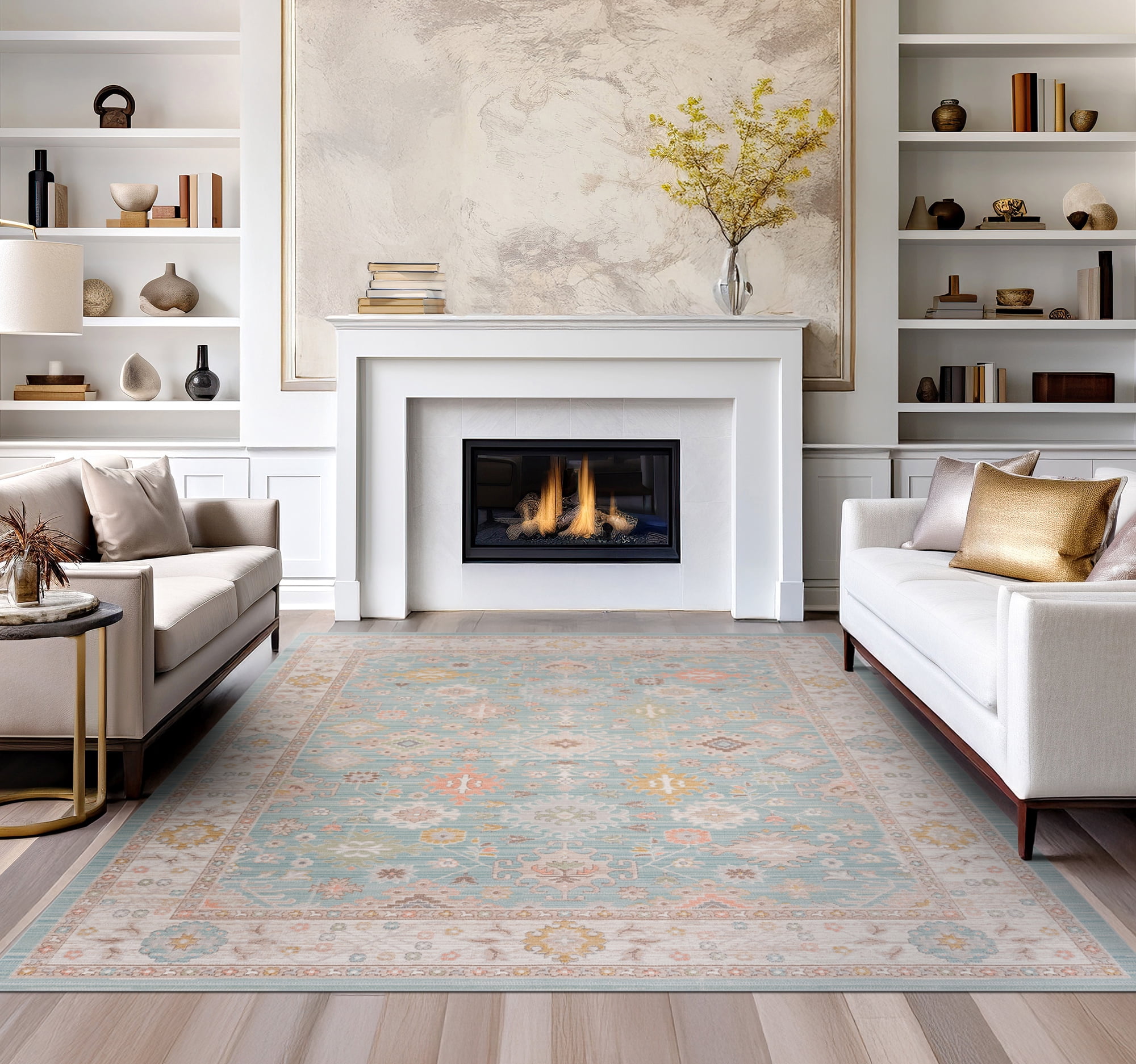Crestwood Traditional Oriental 8x10 Aqua and Sage Polyester Indoor Area Rug, 7'10'' x 9'4''
