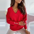 thumbnail image 1 of Floleo Clearance Womens Tops Long Sleeve Shirts Fall Clearance Women's Fashion Solid Color Long Sleeve V-neck Button Bottoming Shirt Tops Red, 1 of 5