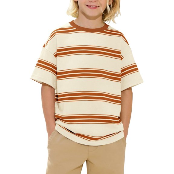 EnJoCho Boys Striped T Shirt Summer Cute Crew Neck Short Sleeve Tops Tween Cotton Casual Basic Soft Oversized Trendy Light Tees Boys Oversized Cotton T Shirt
