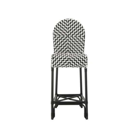 SAFAVIEH Tilden Outdoor Patio Rattan Bar Stool with Footrest, Black/White