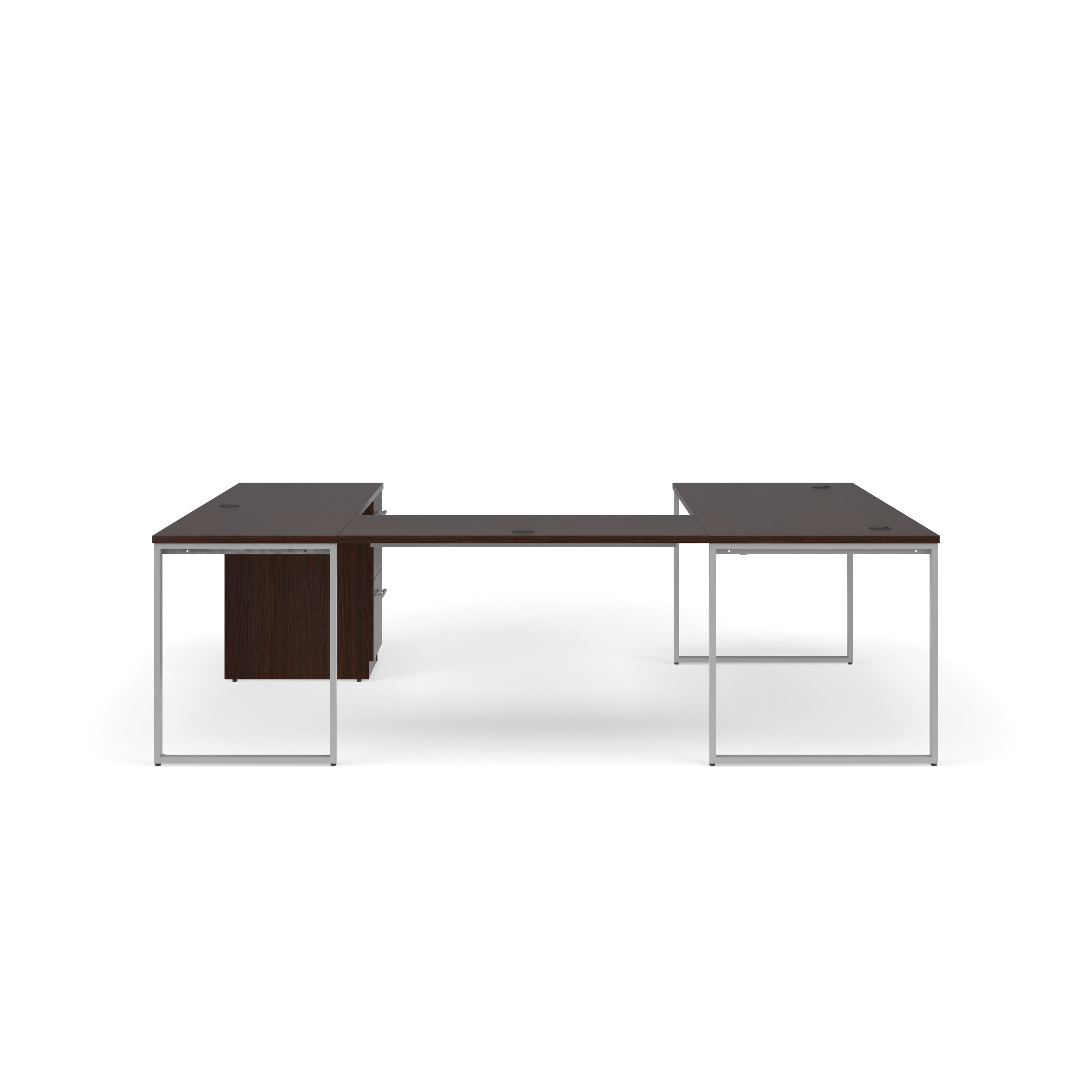 OFM Fulcrum Series Office Furniture Set, 72" U-Shaped Desk with Bridge, Credenza, 2-drawer Filing Cabinet, in Espresso