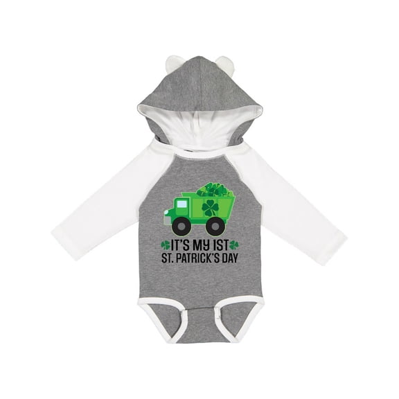 Inktastic 1st St Patricks Day Construction Truck Shamrocks Boys Long Sleeve Baby Bodysuit