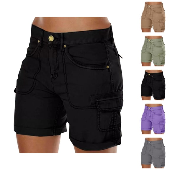 Cargo Shorts for Women Summer Casual Lightweight High Waisted Straight Leg Relaxed Fit Work Shorts with Pockets