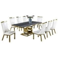 thumbnail image 1 of Gray Marble Dining Set with Gold Stainless Steel and White Faux Leather Chairs, 1 of 3
