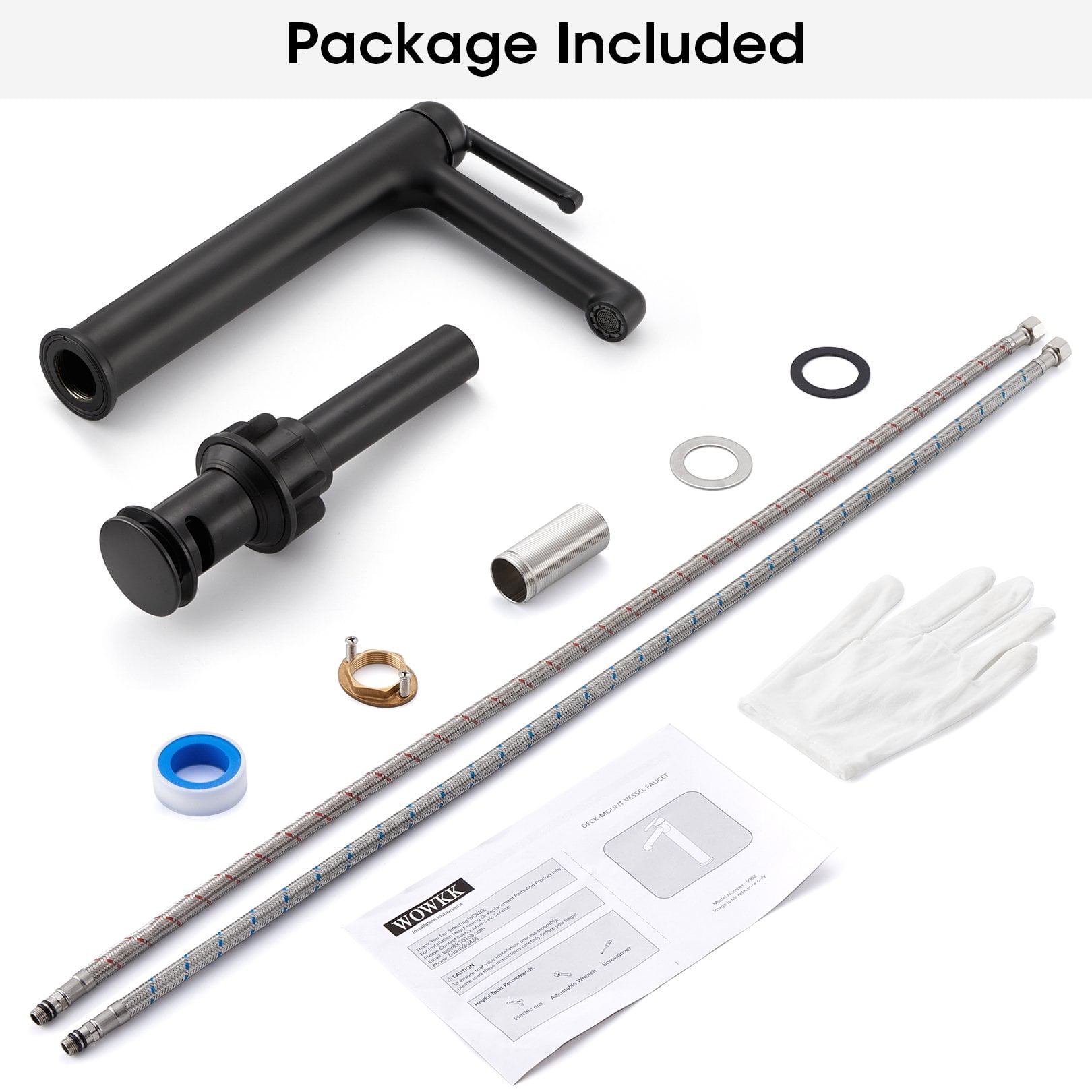 Wowkk Matte Black Bathroom Faucets 9.84" High Spout Tall Basin Faucet, Single Handle Bathroom Sink Faucet with Pop Up Drain and Faucet Supply Lines