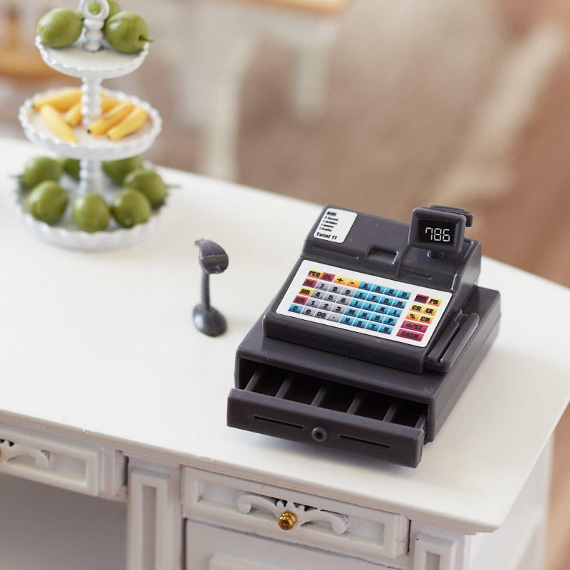 Dollhouse MINIATURE Modern Black Cash Register with Scanner G7342 