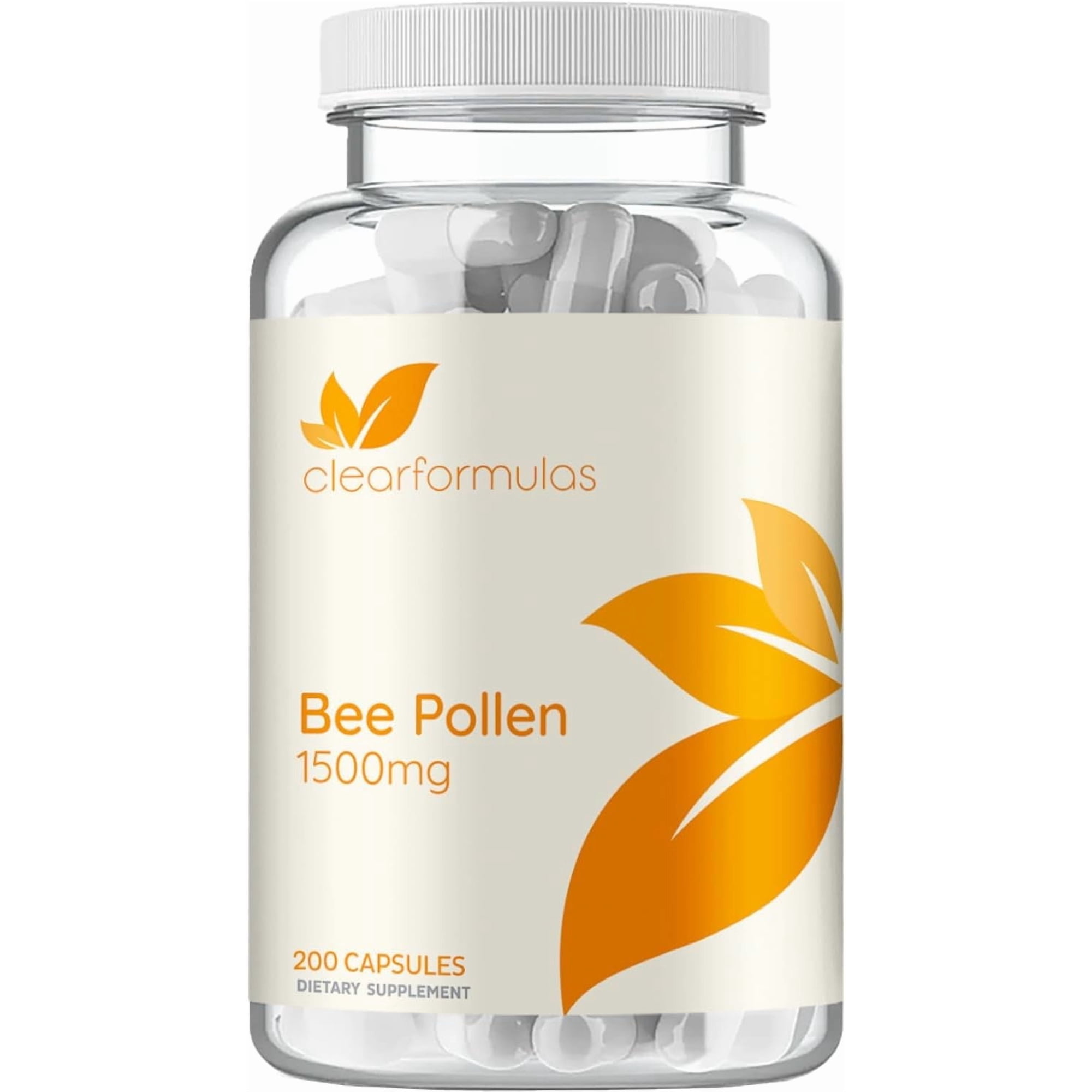 Clear Formulas Bee Pollen Natural Superfood Capsules, 1500mg, Immune Support, 200 Count