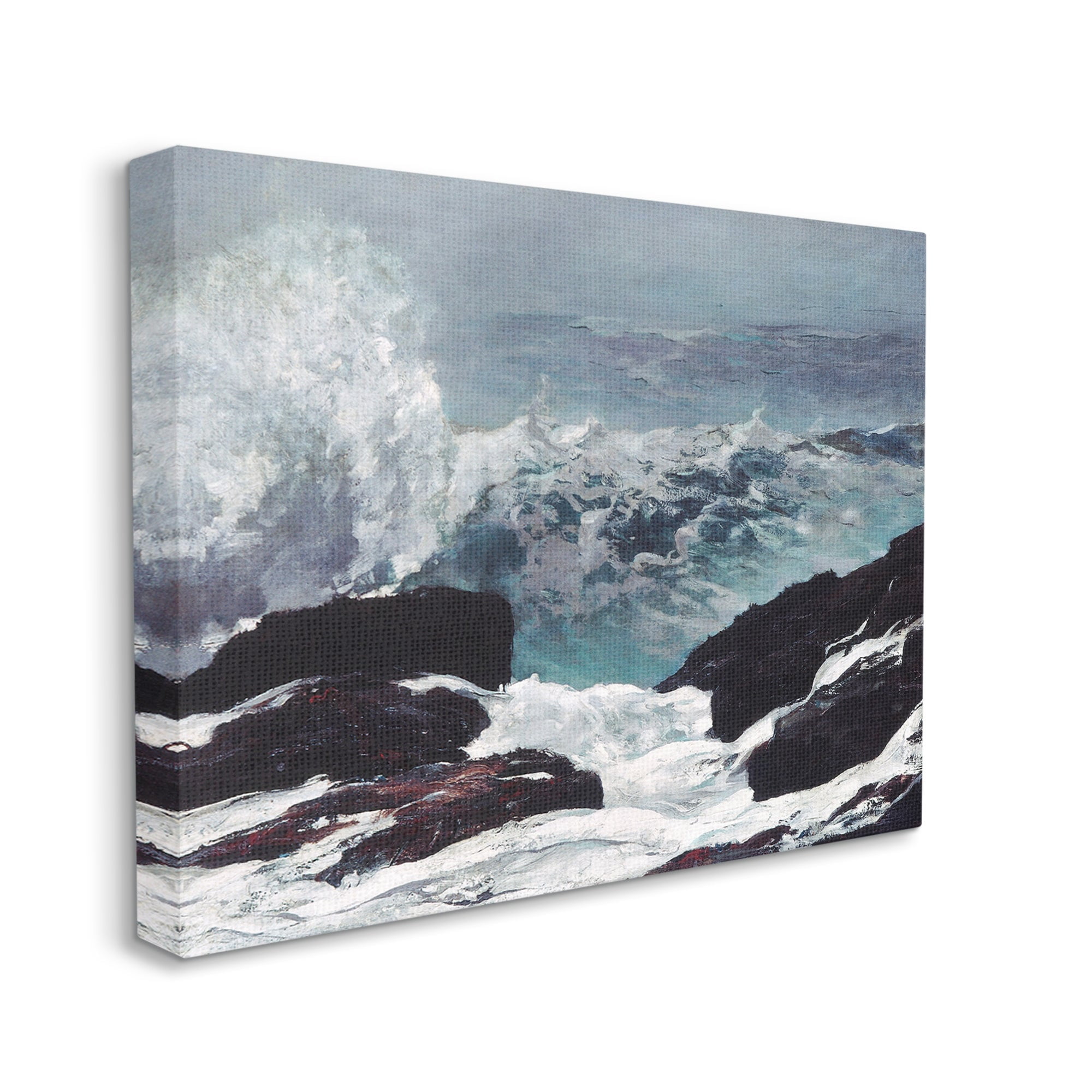 Stupell Industries Crashing Waves Ocean Rocks Cliffs Rough Waters Painting Gallery Wrapped Canvas Print Wall Art, Design by Lettered and Lined