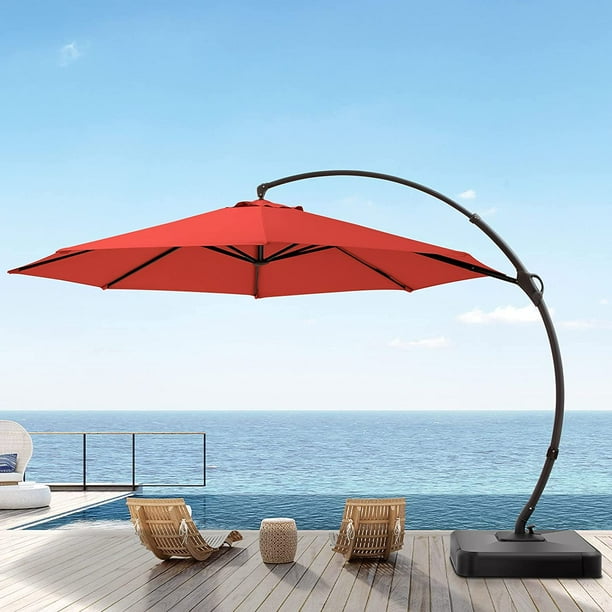 LAUSAINT HOME 12FT Patio Cantilever Umbrella with Base，Upgraded Curvy