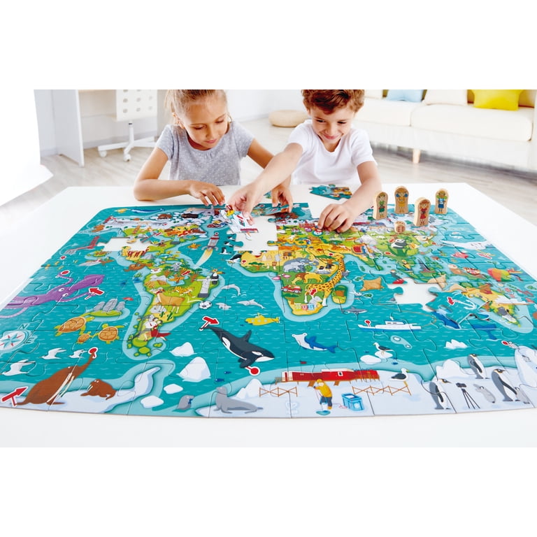 Hape: 2-In-1 World Tour Puzzle & Game - 105pc, Oversized Double