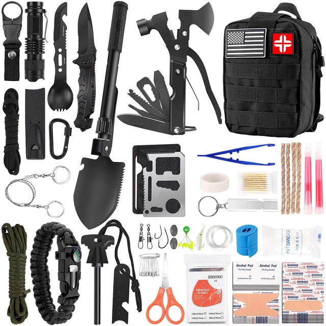 Kit de supervivencia LUXMOM, 142 unidades, con botiquín de primeros auxilios para acampar, color negro