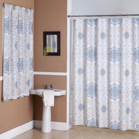 Shower Curtain Drapes Bathroom Window Set W Liner Rings Brown